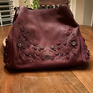 Coach Willow Floral Tea Rose Edie 31 Shoulder Bag In Oxblood/gold